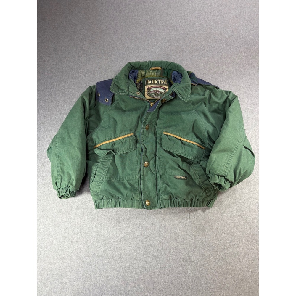 Pacific Trail Kids Vintage Green Plaid Lined Hooded Outdoor Jacket Size Large 7